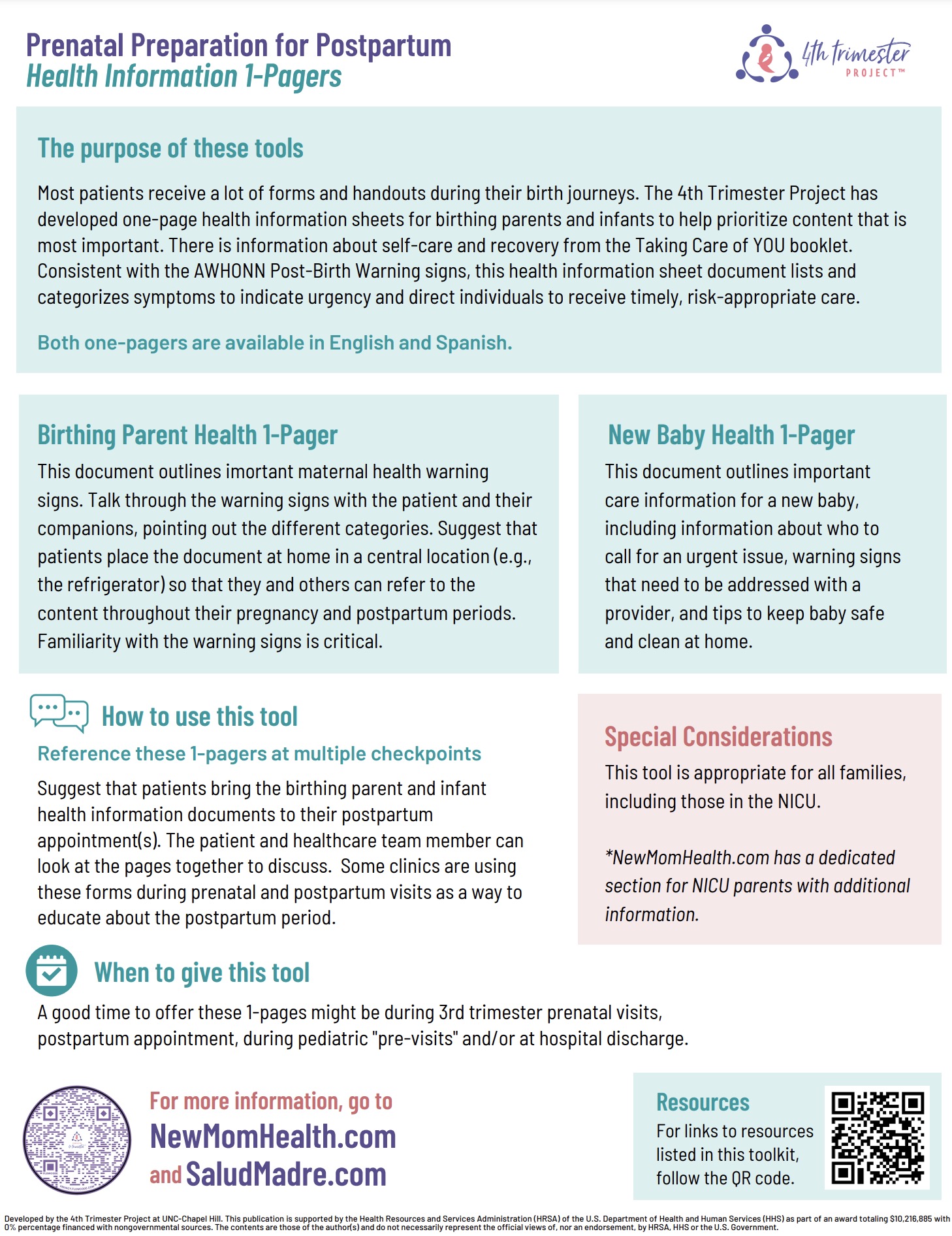 Birthing Parent Health Information One-Pager - 4th Trimester Project